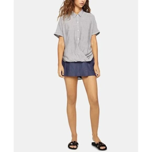 BCBGeneration Striped Button-Front Faux Wrap Top NWT XS - Picture 5 of 12